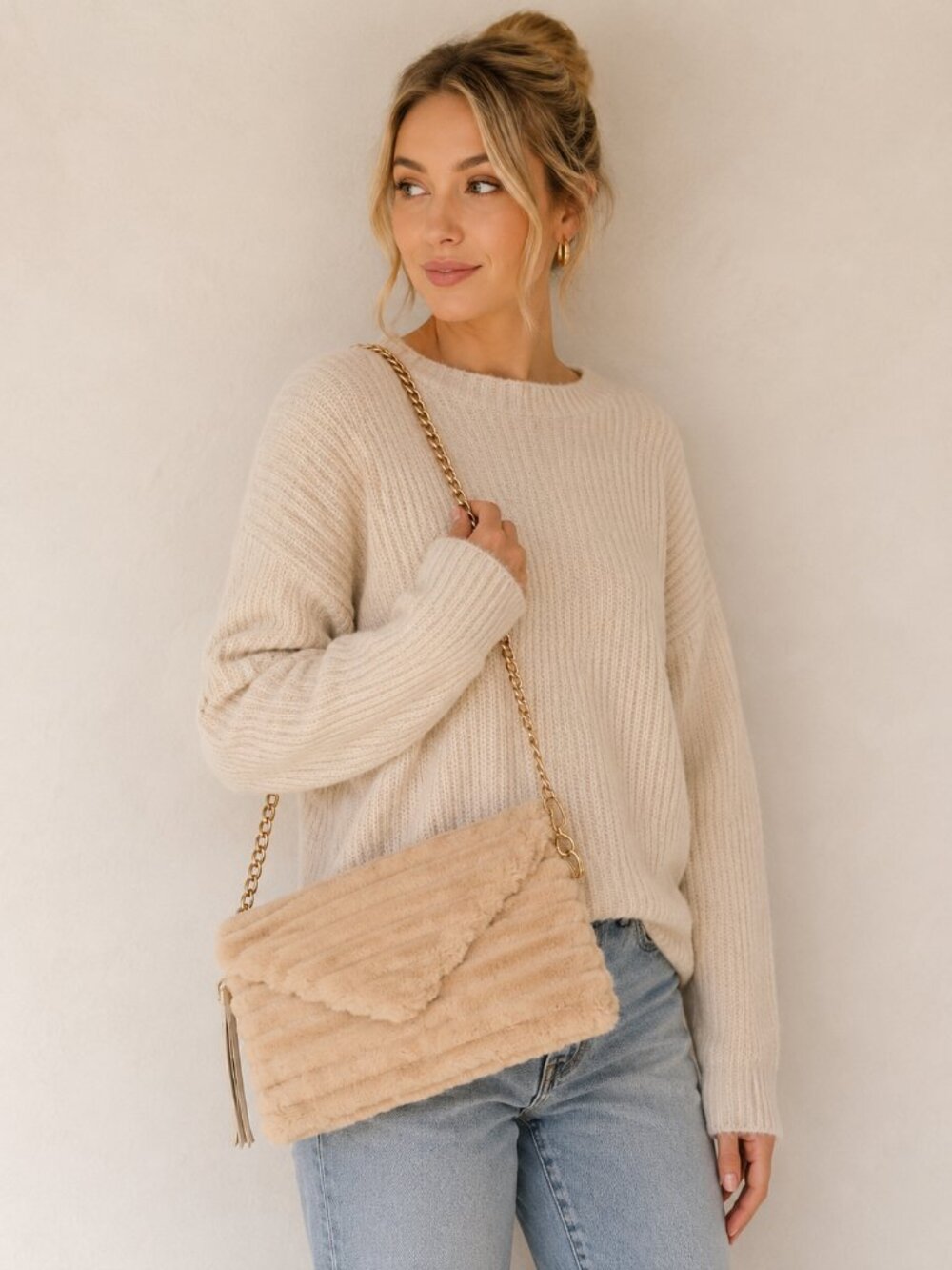 Blogger Favorite Shearling Puffer Toy Fuzzy Loulou Furry Gold Chain Shoulder Bag